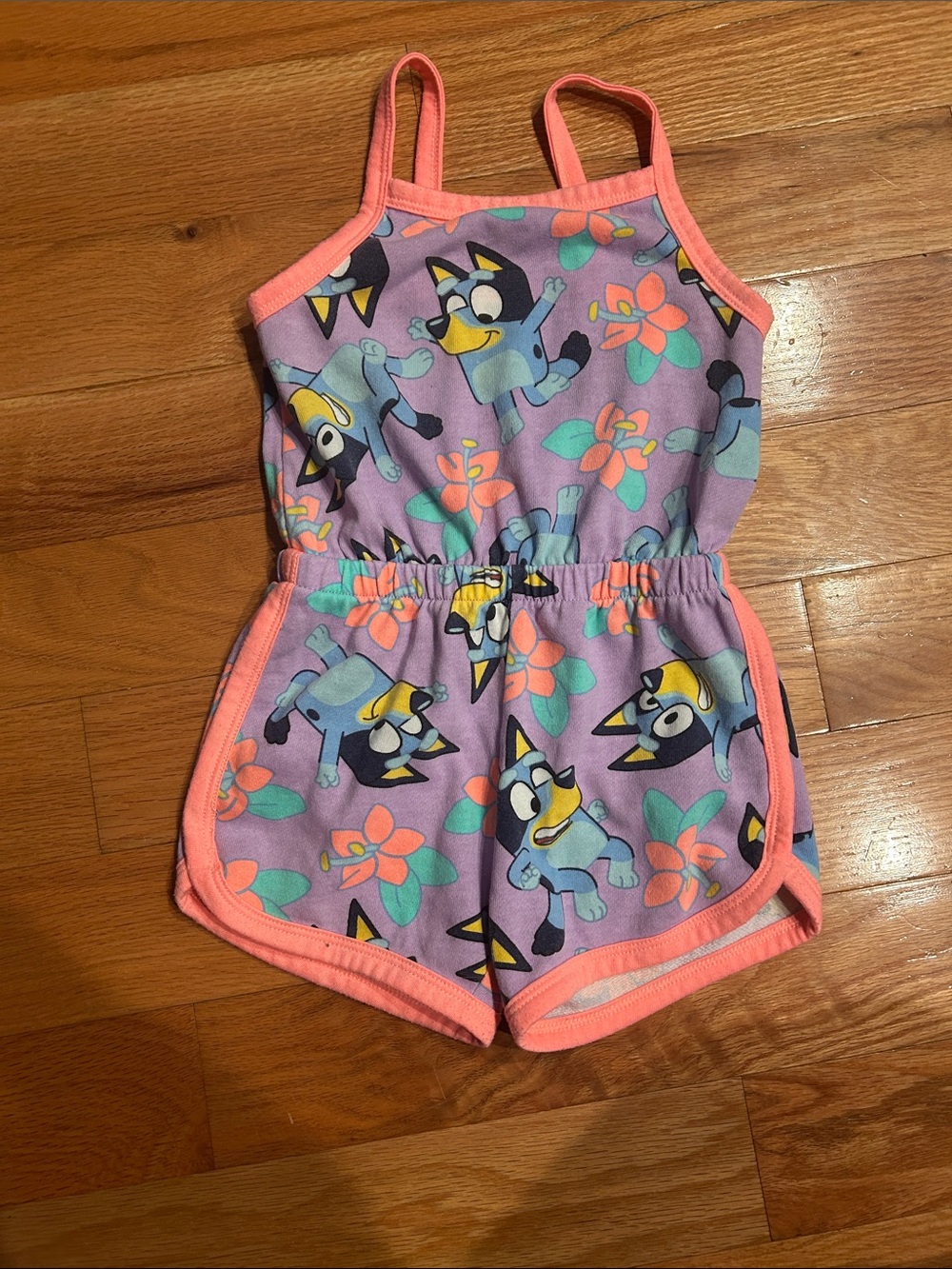 Bluey- Girls Purple Floral Character Romper with Pink Trim